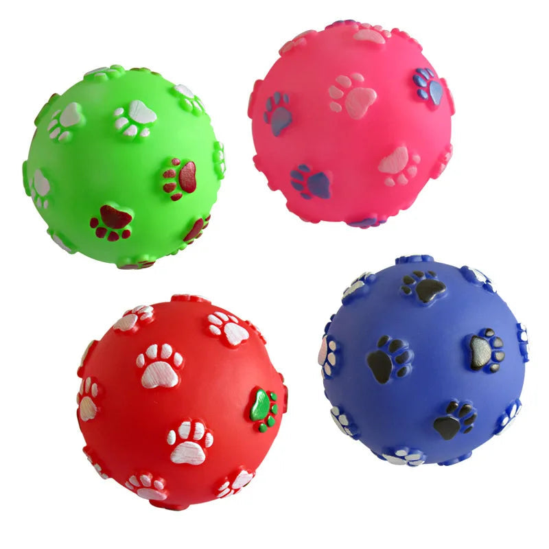 Balle pour chien noeud caoutchouc trace pattes