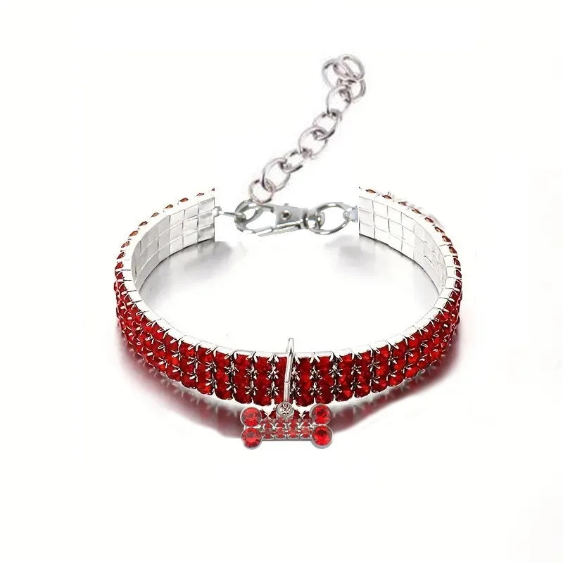 Collier chien chic brillant rouge