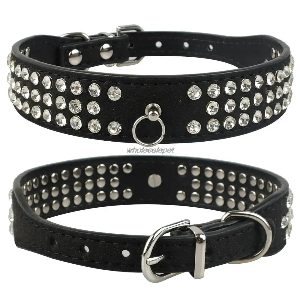 Collier chien diamant suède noir 2
