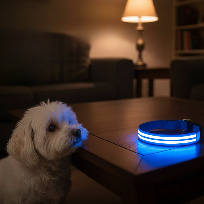 Collier chien lumineux | Promenade nocturne rose et bleu