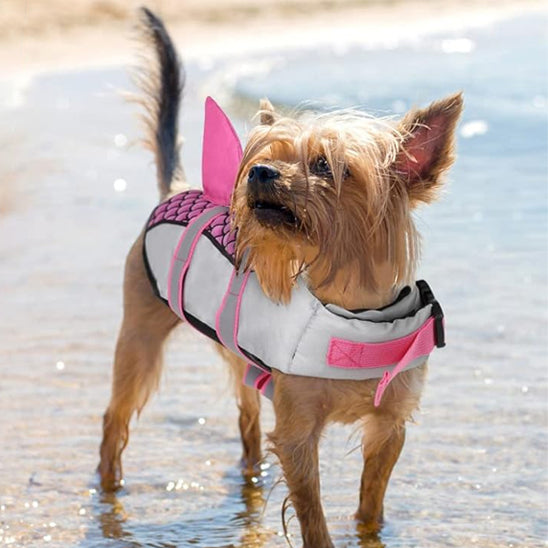 Gilet de sauvetage chien écailles requin yorkie rose