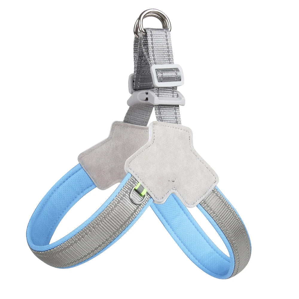 Harnais chien extensible et réfléchissant bleu