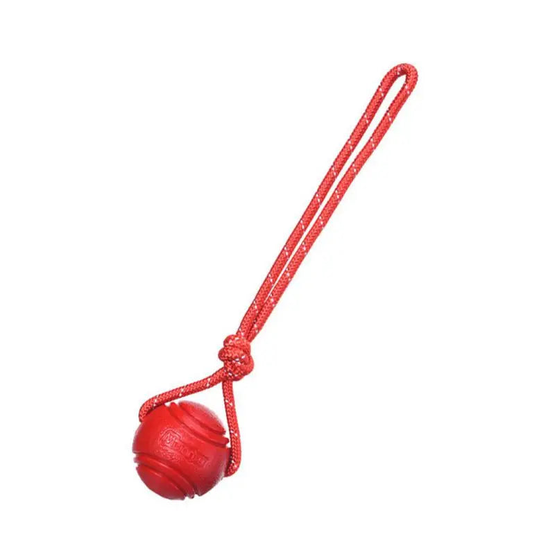 Balle chien cordage poignée rouge