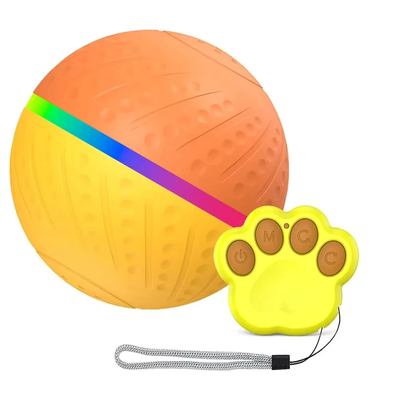 Balle pour chien active mouvement orange jaune manette