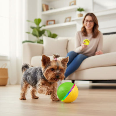 Balle pour chien active mouvement vert jaune manette yorkshire