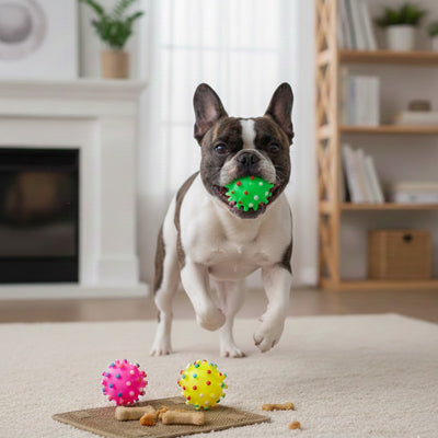Balle pour chien couinant caoutchouc boston terrier oursin