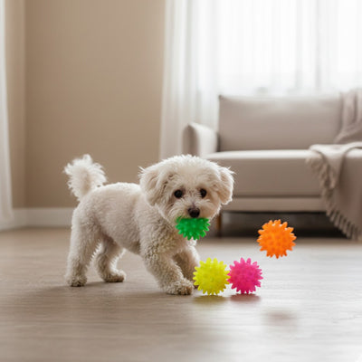 Balle pour chien couinant caoutchouc bichon météorite