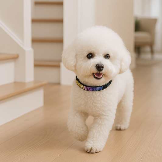 Collier chien | Chic diamant arc-en-ciel