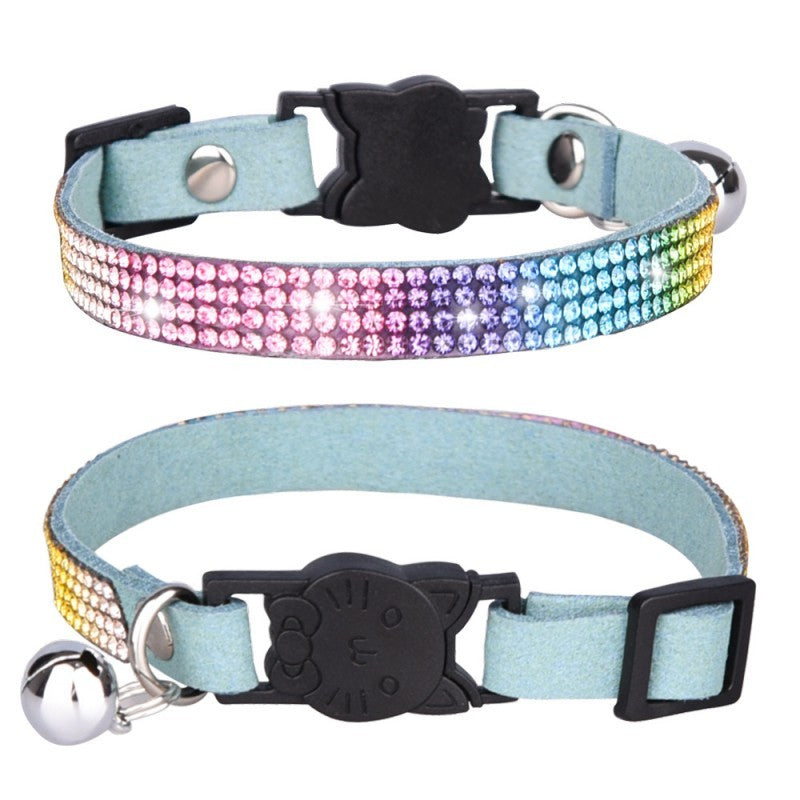 Collier chien chic diamant arc-en-ciel turquoise