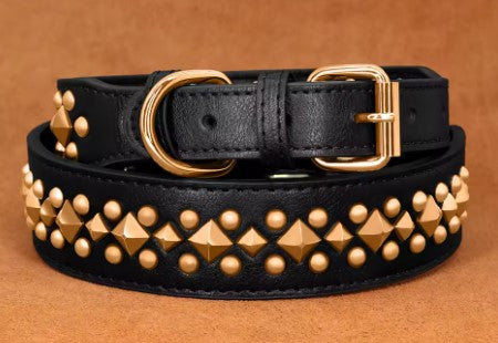 Collier chien cuir rivets anti-morsure démo noir