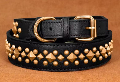 Collier chien cuir rivets anti-morsure démo noir
