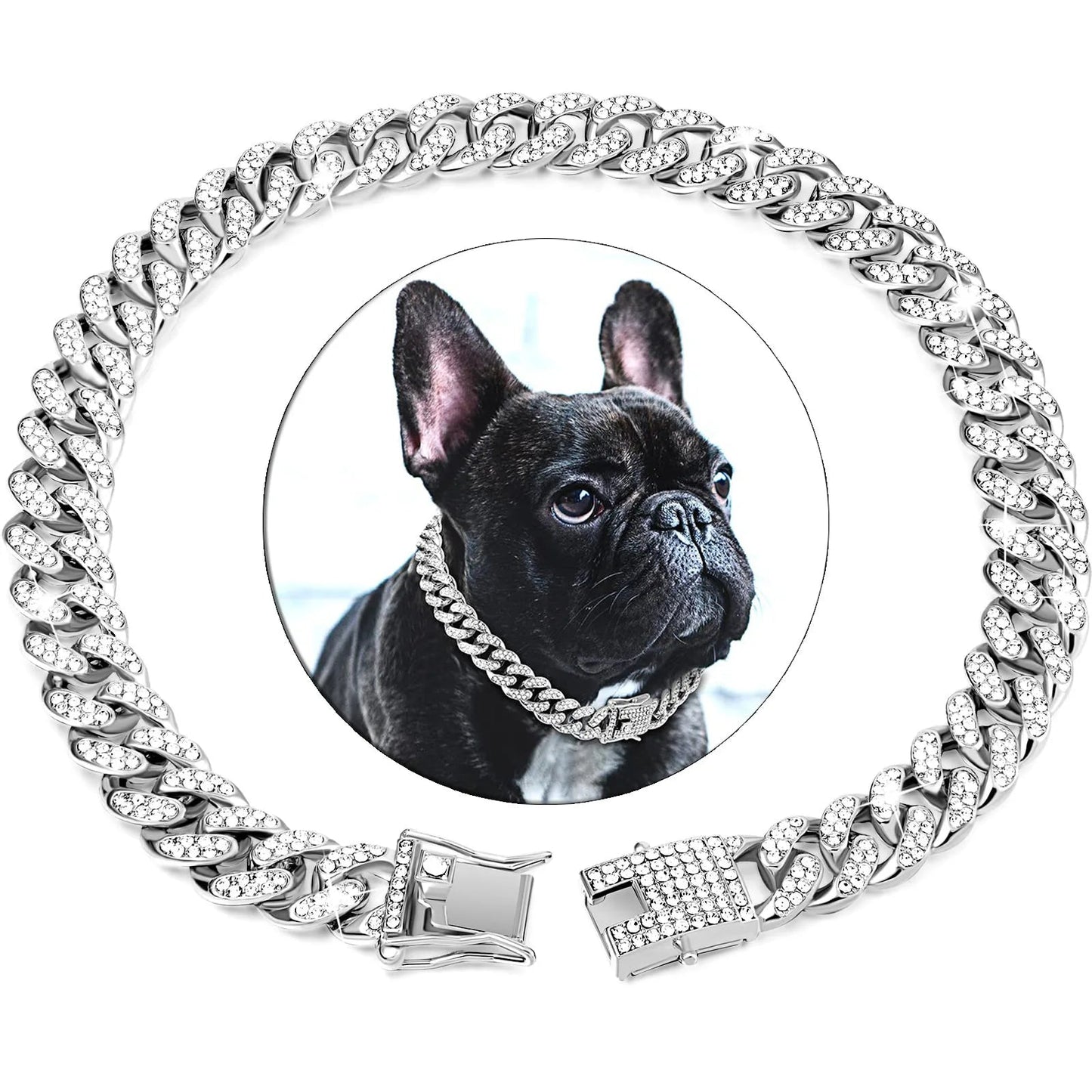 Collier chien diamant métal modèle argent