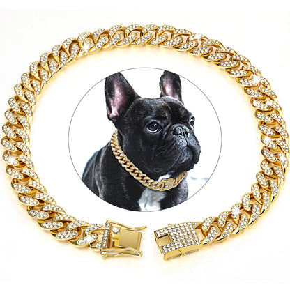 Collier chien diamant métal modèle or