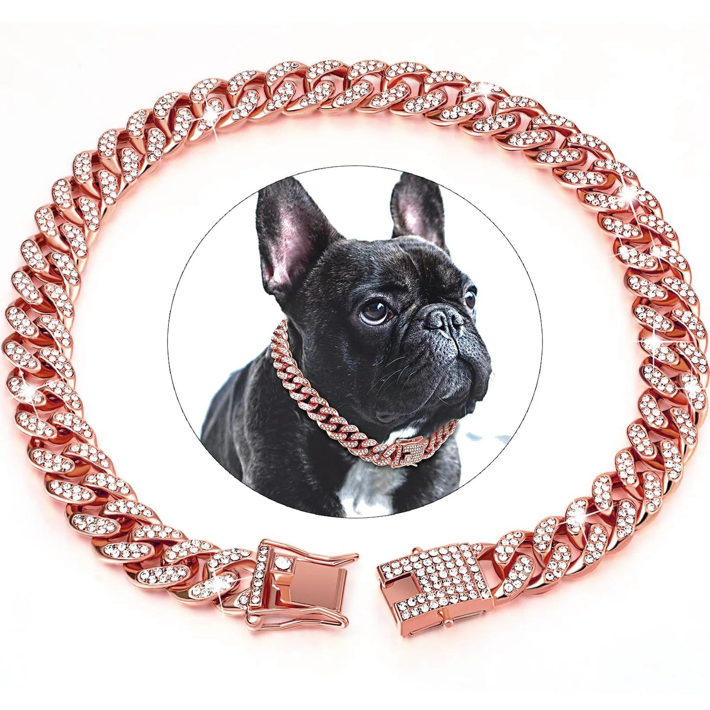 Collier chien diamant métal modèle or rose