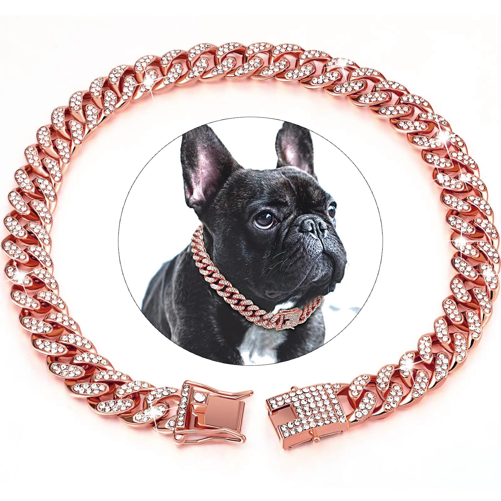 Collier chien diamant métal modèle or rose
