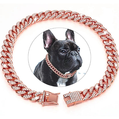Collier chien diamant métal modèle or rose