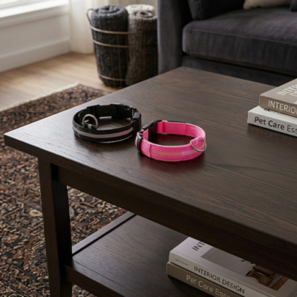 Collier chien lumineux led anti-perte rose noir modèle