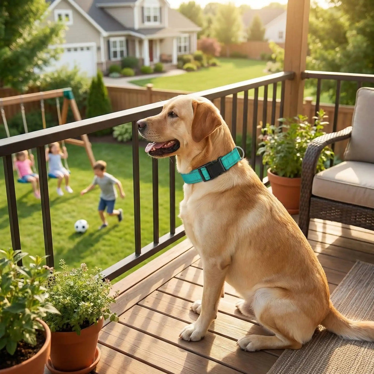 Collier chien réfléchissant résistant vert fluo labrador balcon
