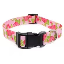 Collier chien robustre confortable motif fleurs rose