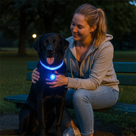Collier lumineux chien pendentif bleu  labrador