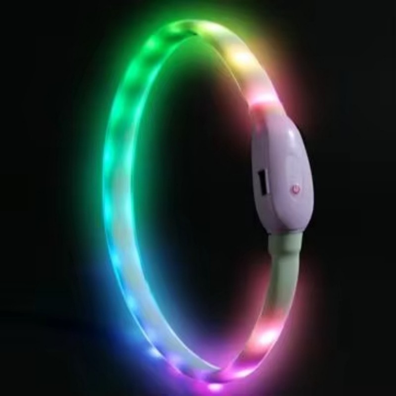 Collier chien lumineux rechargeable perle multicolore