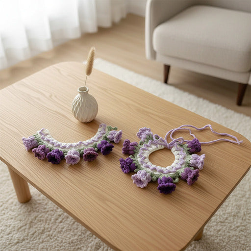 collier pour chien tricoté fleurs mauve violet