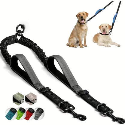 Double laisse pour chien Poignée rembourrée démo gris
