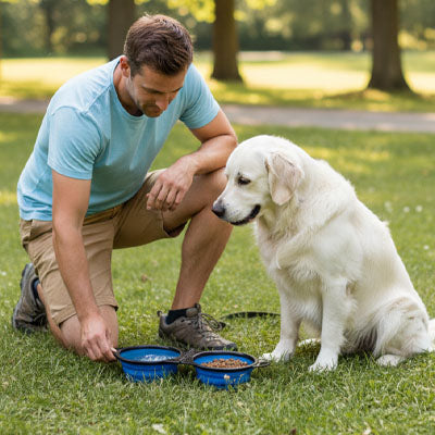 Gamelle chien | 2-en-1 portable - rose et bleu
