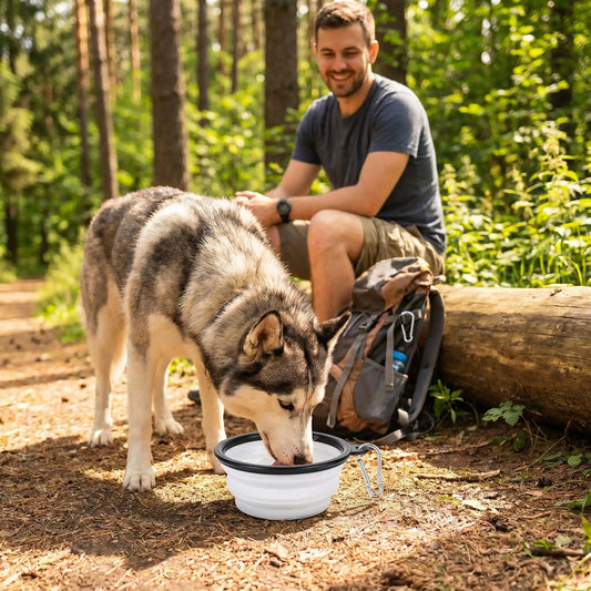 Gamelle pour chien | Pliable en silicone - noir et blanc