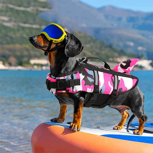 Gilet de sauvetage chien camouflage rose teckel paddle