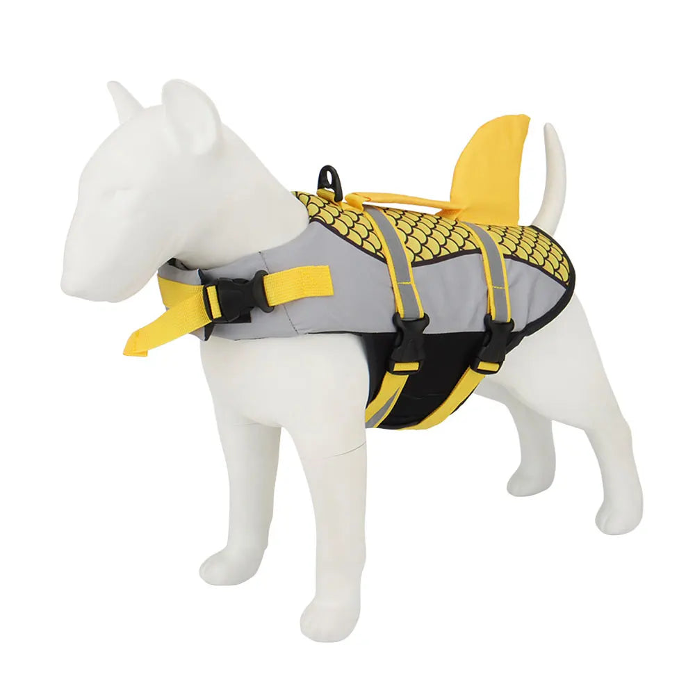 Gilet de sauvetage chien écailles requin jaune