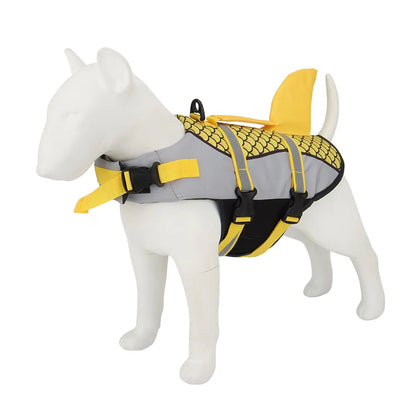 Gilet de sauvetage chien écailles requin jaune