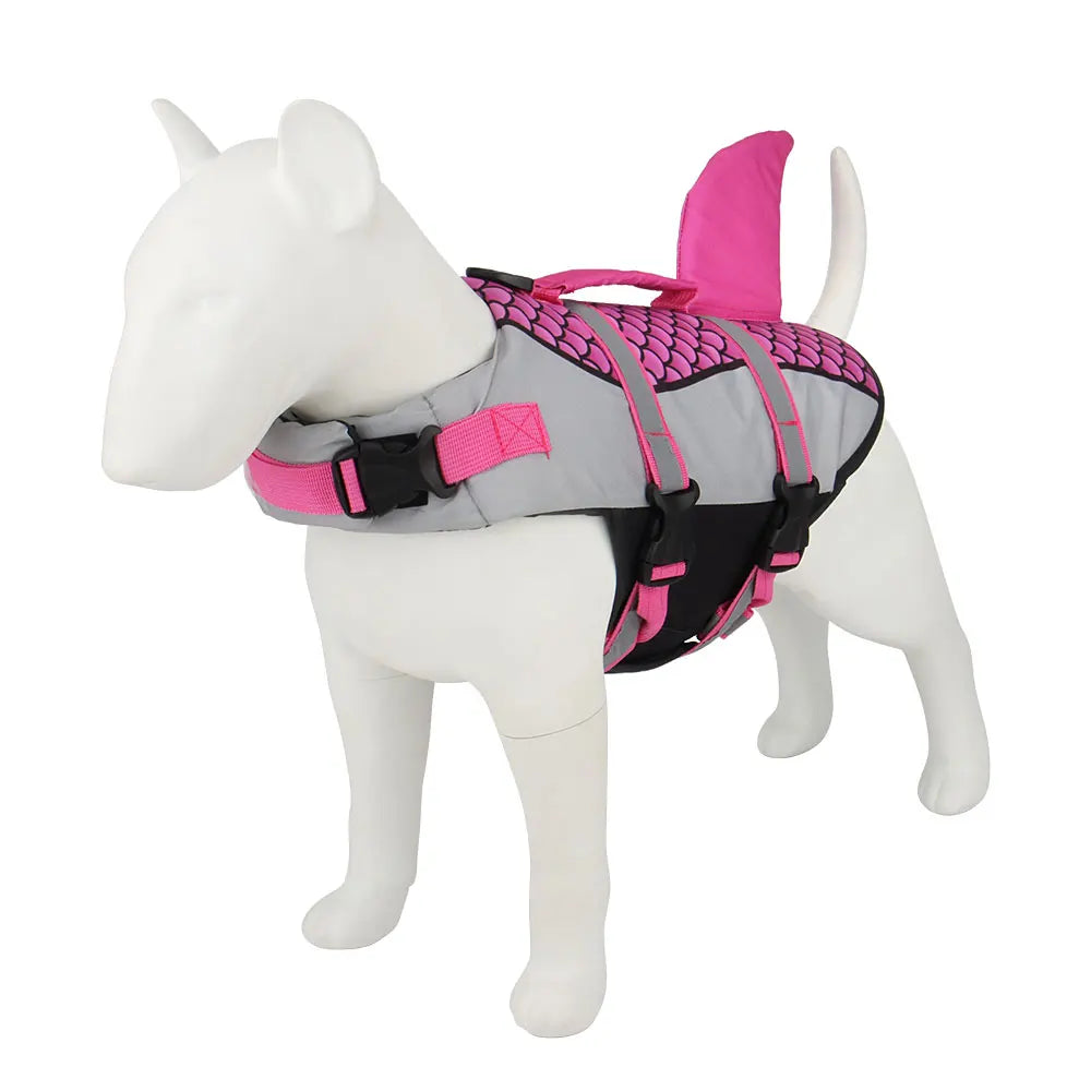 Gilet de sauvetage chien écailles requin rose
