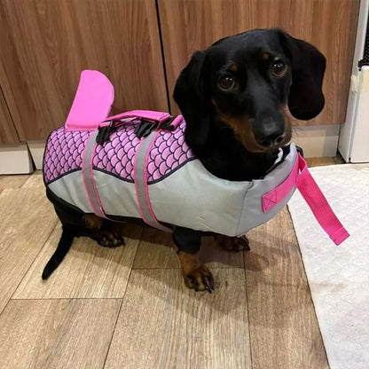 Gilet de sauvetage chien écailles requin teckel rose
