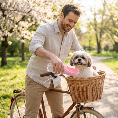 Gourde pour chien stockage nourriture shih tzu vélo rose