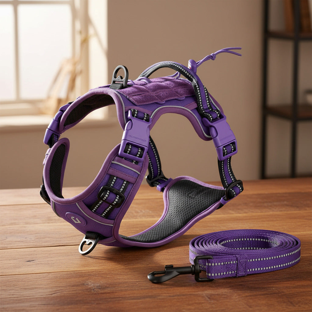 Harnais chien anti-traction | Gilet respirant violet et vert