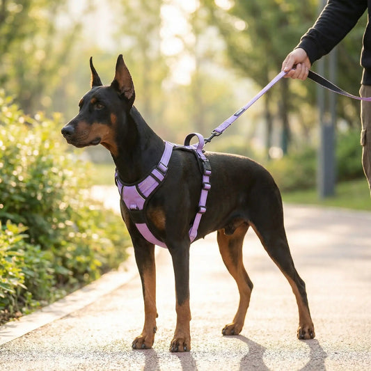 Harnais chien ergonomique pratique doberman mauve