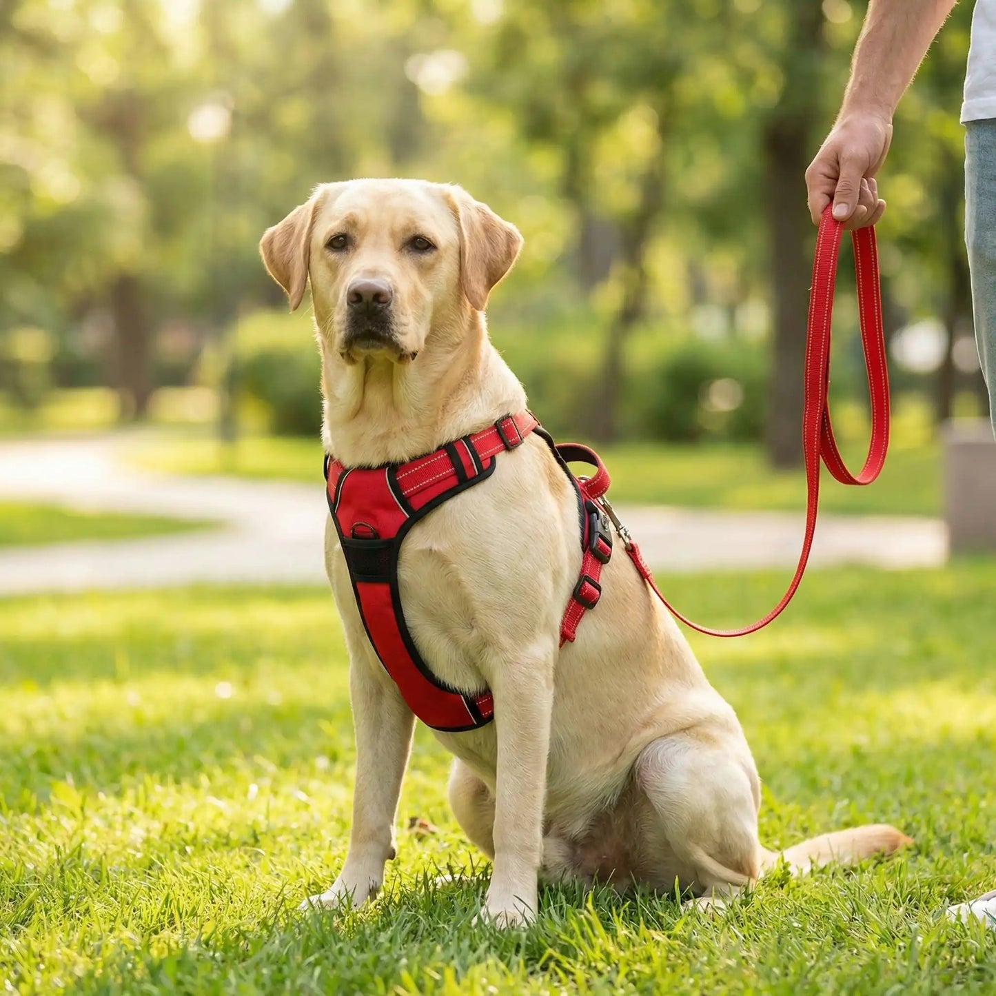 Harnais chien ergonomique pratique labrador rouge