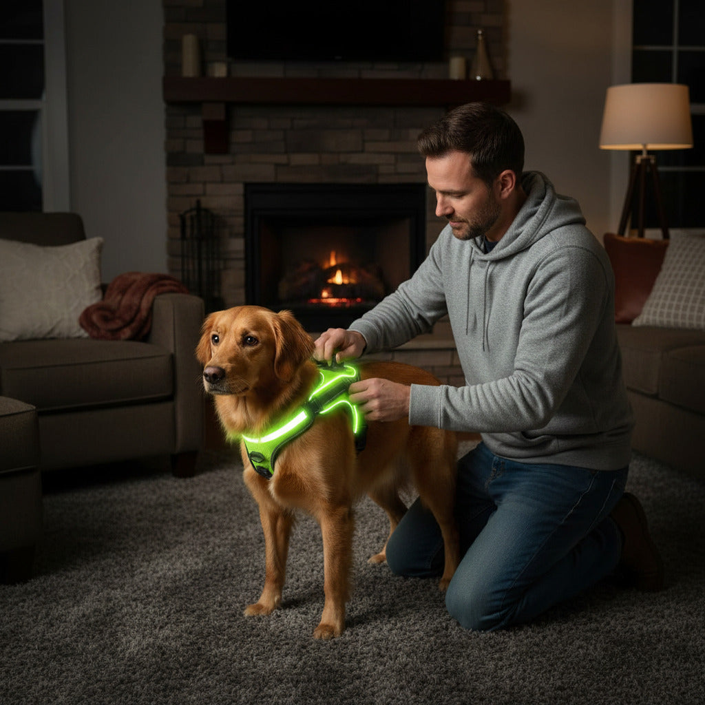 Harnais chien lumineux | Sécurité nocturne rouge et vert