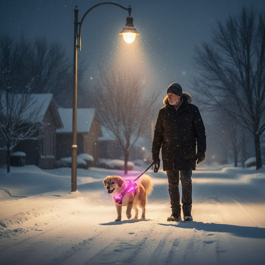 Harnais chien lumineux | Sécurité nocturne bleu et rose