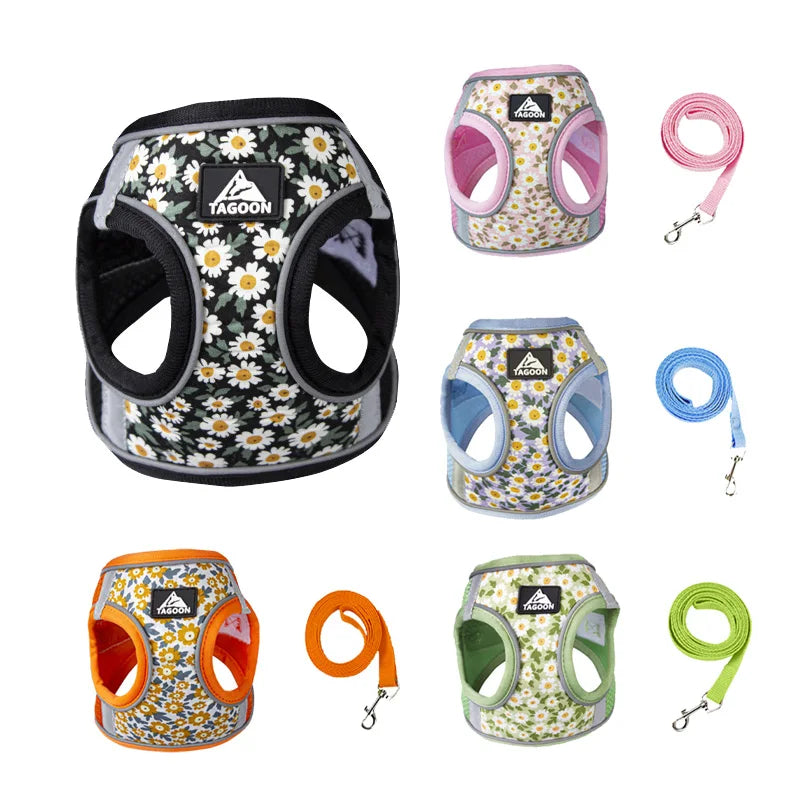 Harnais pour petit chien motif marguerite 5 couleurs