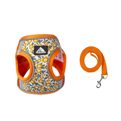 Harnais pour petit chien motif marguerite orange
