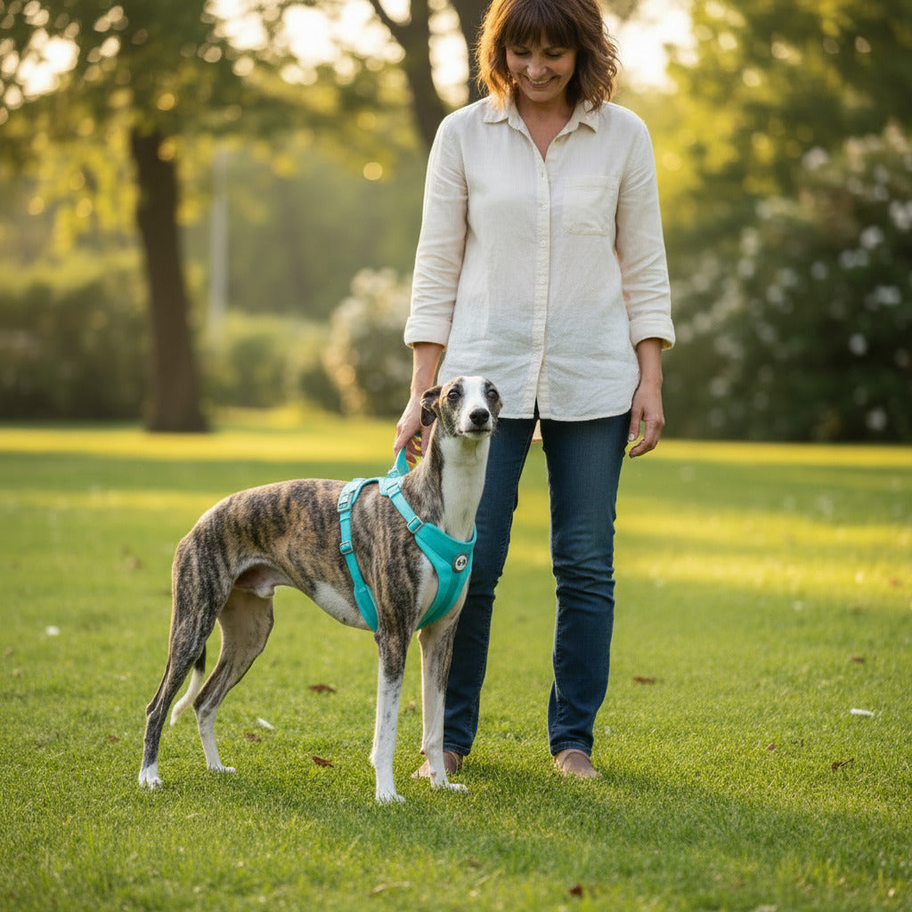 Harnais pour chien promenade relaxante whippet bleu