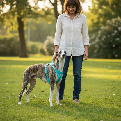 Harnais pour chien promenade relaxante whippet bleu