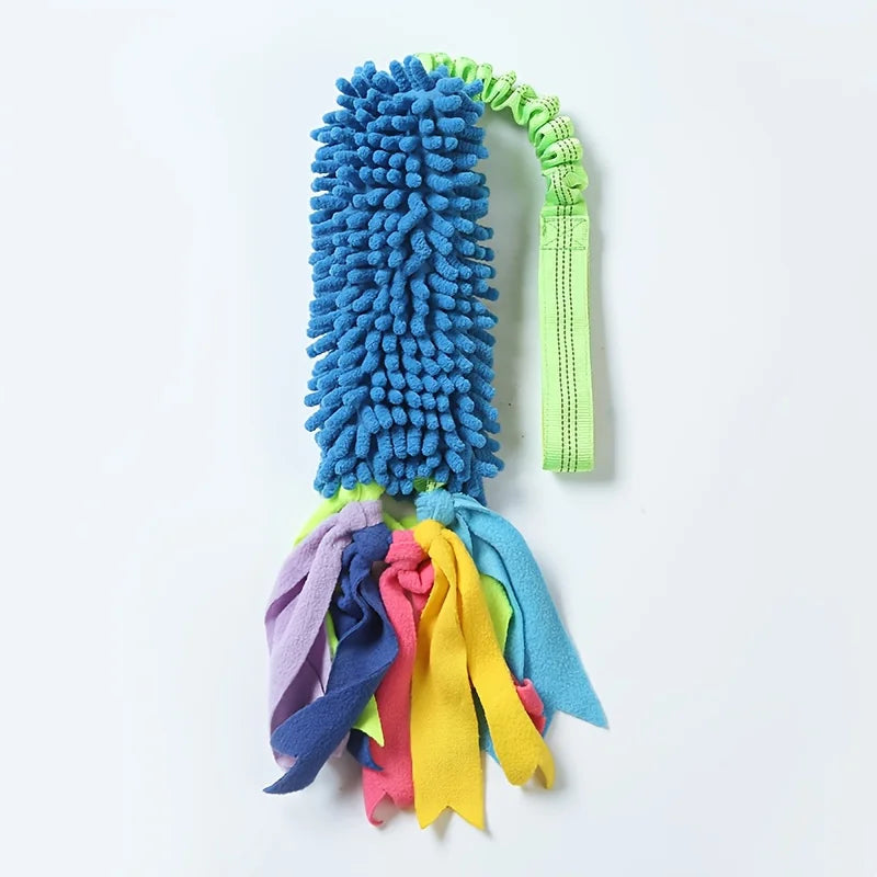 Jouet chien corde traction bleu pompon 