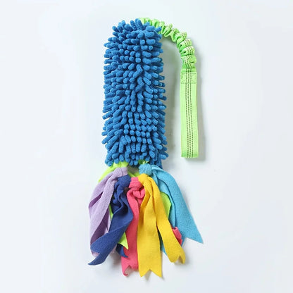 Jouet chien corde traction bleu pompon 