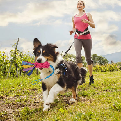 Jouet chien corde traction rose pompon canicross