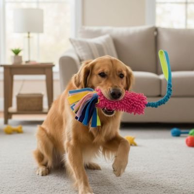Jouet chien corde traction rose pompon golden salon