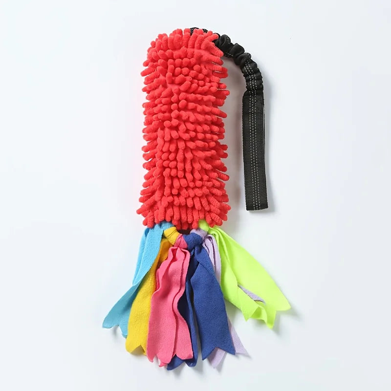 Jouet chien corde traction rouge pompon 