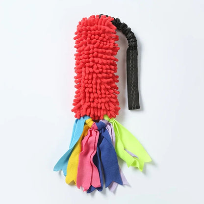 Jouet chien corde traction rouge pompon 